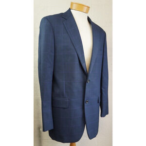 Allen Edmonds Mens 42L Sport Jacket Blazer Blue Plaid Wool Made in USA